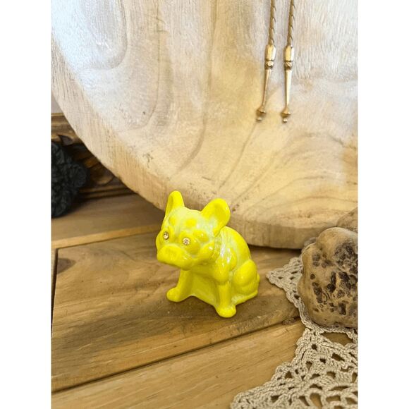 Westmoreland Mold French Bulldog Figurine –Dandelion Yellow– Mosser Glass – Rhin - Picture 2 of 6